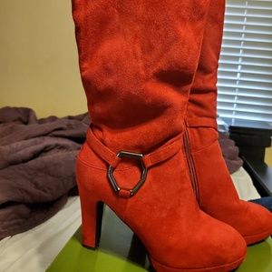 Red Coach heeled suede boots
